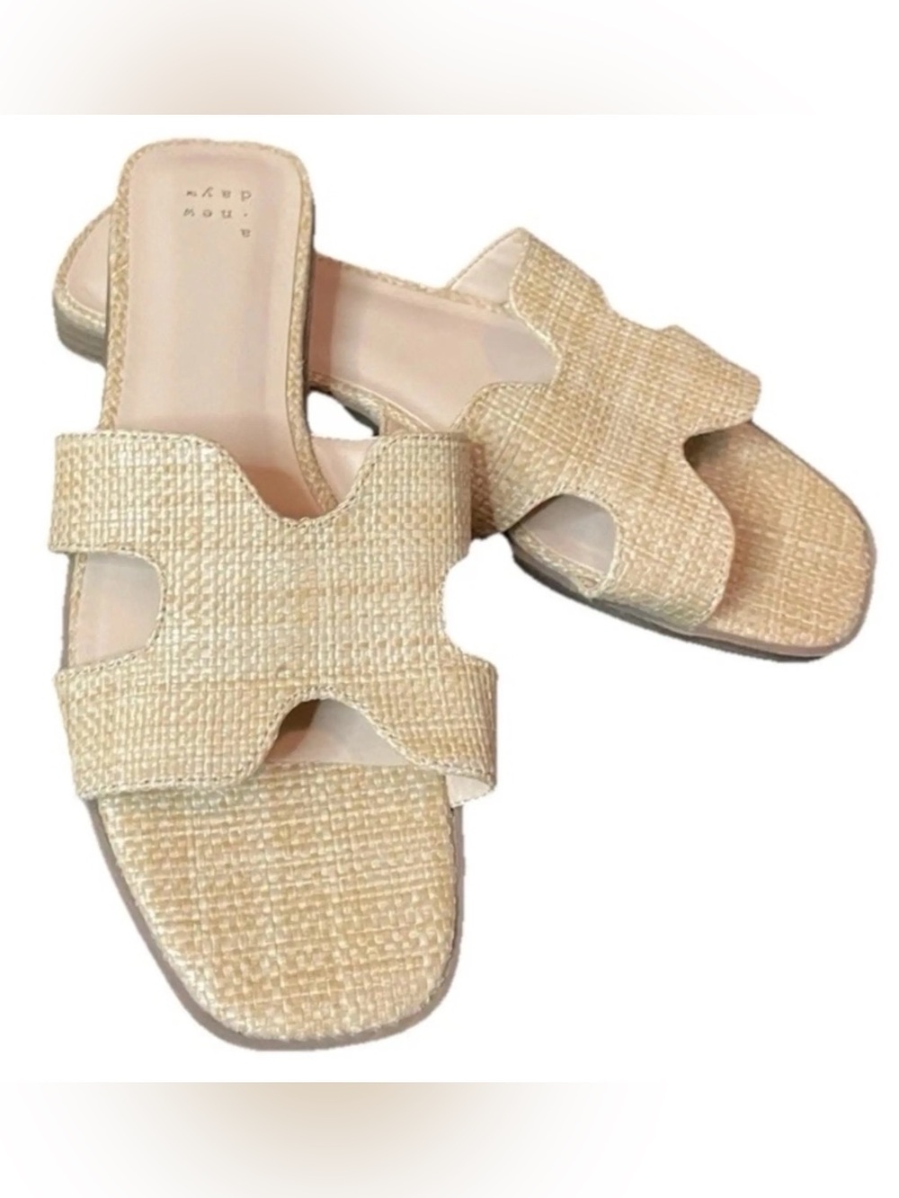 A New Day Neutral Woven Slide Sandals Size 11